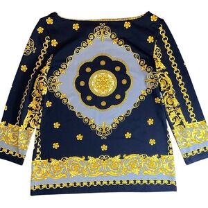 Charter Club Baroque Medallion Chain Link Top Womens‎ Small Navy Gold Classy